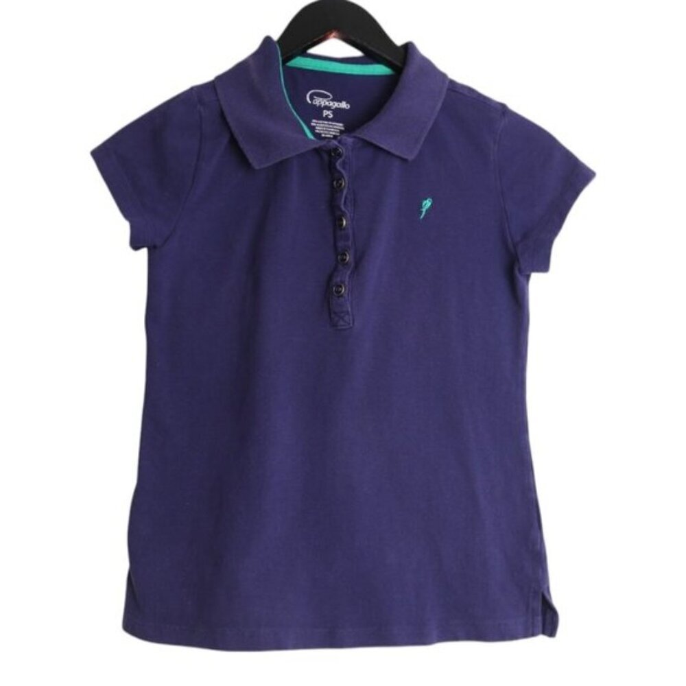 Vintage Cappagallo Women's Collared Polo Cap Sleeve Shirt Navy Blue Size Small